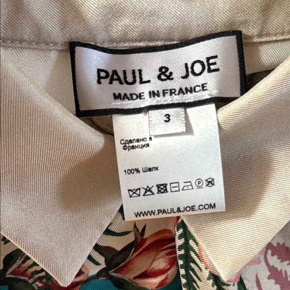 Paul & Joe Silk Vintage Floral Goose Print Button-Up Shirt Green Accents Size 3 - Picture 13 of 15